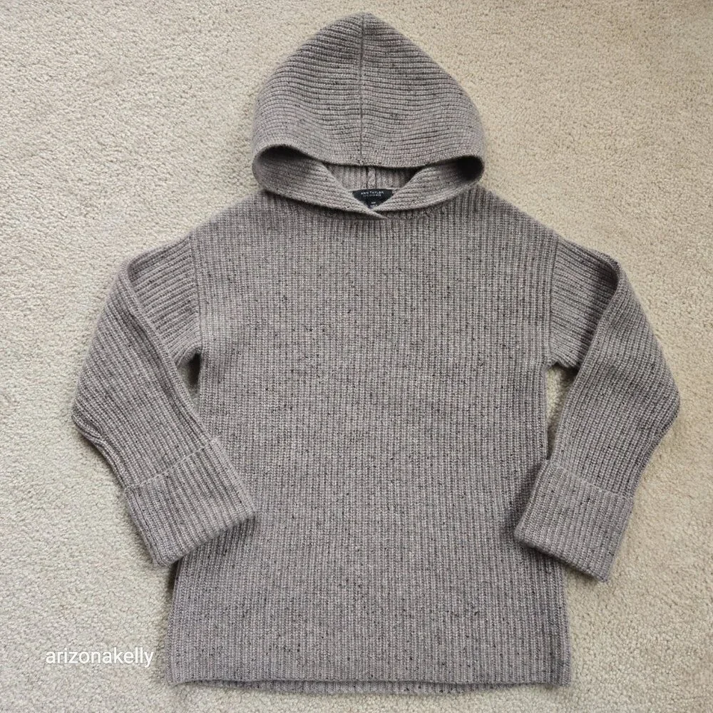 NWOT Ann Taylor Flecked Cashmere Ribbed Hoodie Thick - Picture 14 of 14